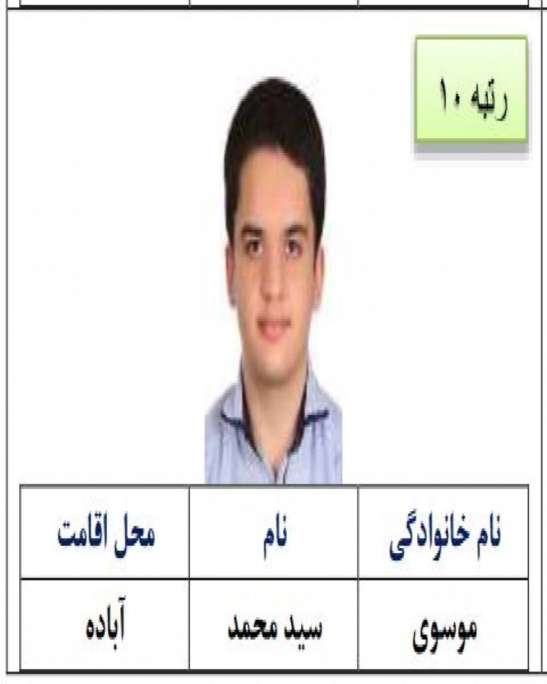 سید محمد موسوی از آباده، نفر دهم کنکور تجربی سال 1402